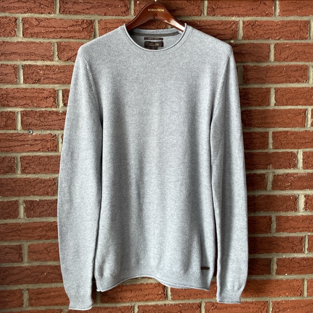 Tasso Elba Men’s Light Gray Suprima Cotton patched Crew-Neck Pullover S Tall